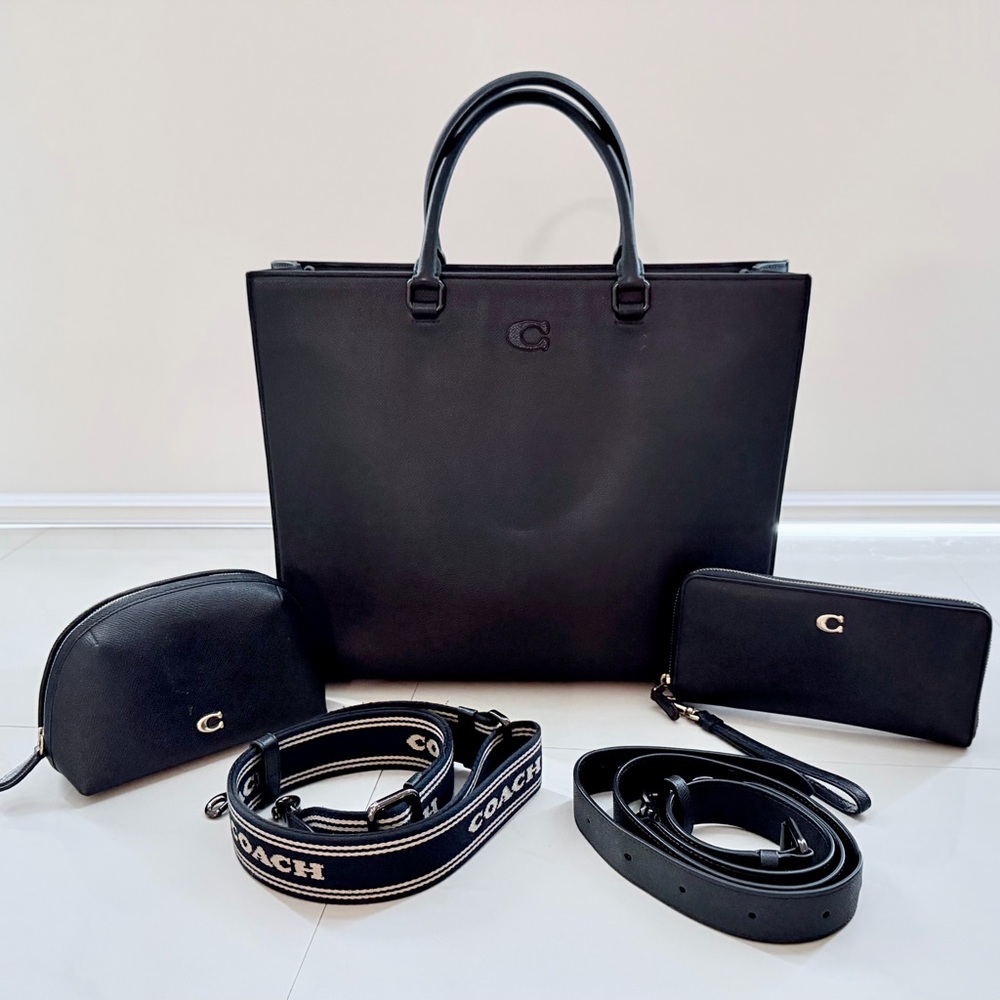 Coach Black Leather Tote and Accessories
